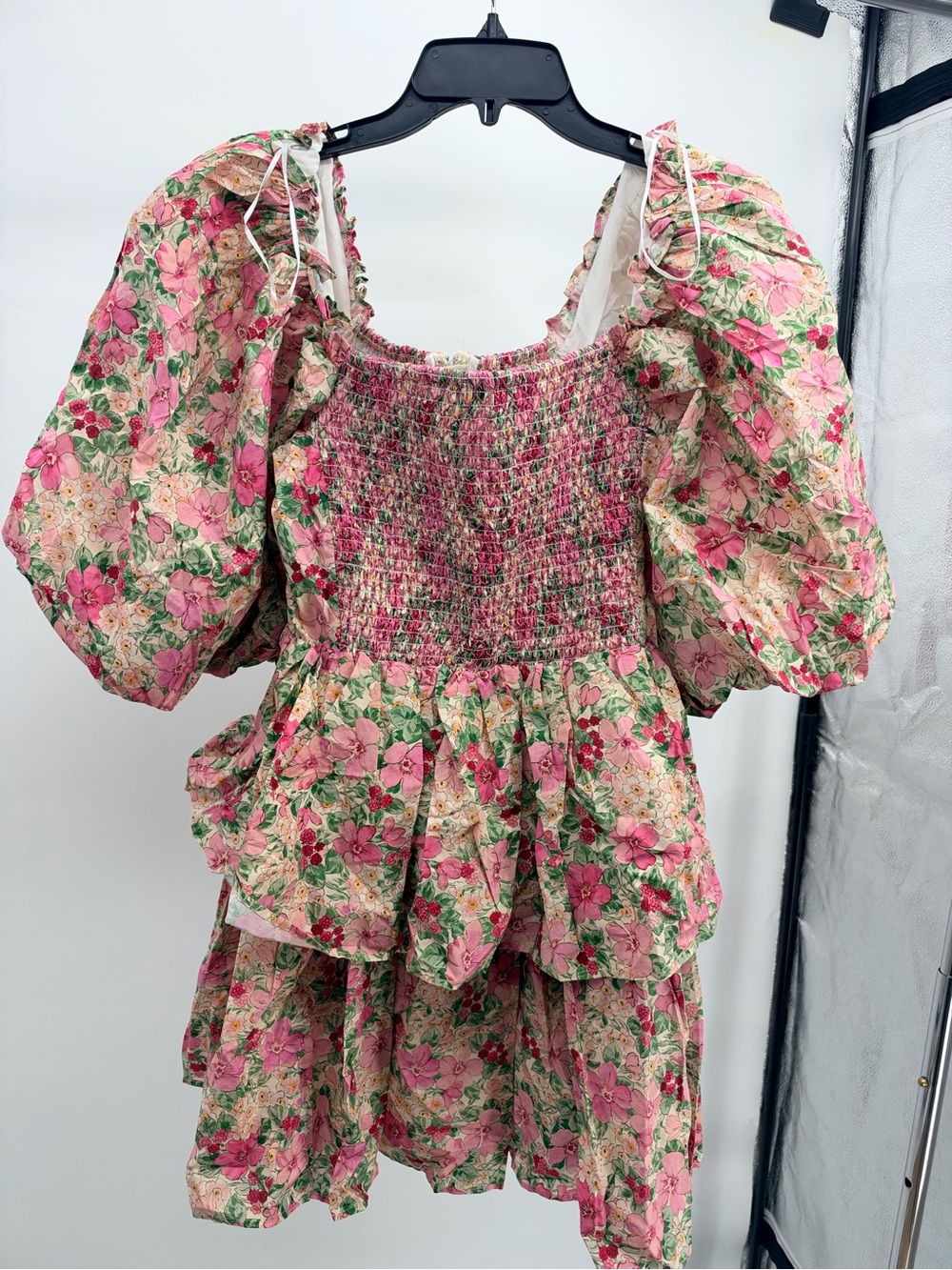 Floral Pink Smocked Puff-Sleeve dress